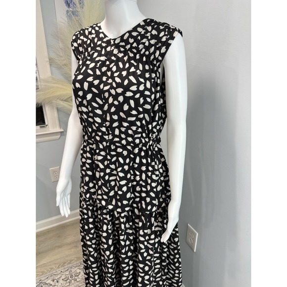 Black & White Abstract Print Sleeveless Maxi Dress Lined Small Tie Back NWT - Picture 4 of 10